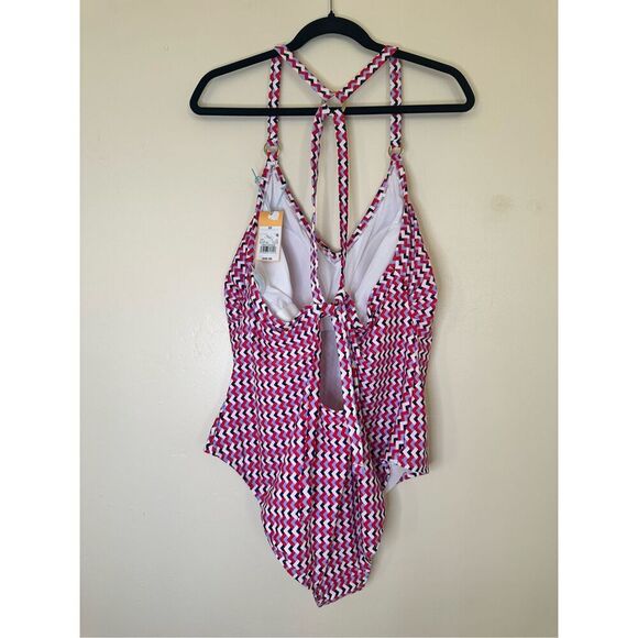 Kona Sol Red White Blue Geometric One Piece Swimsuit Plus Size 20 New - Picture 7 of 7